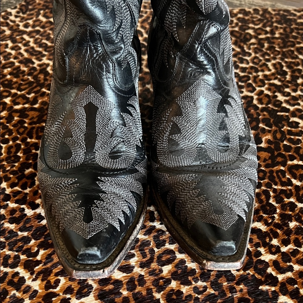 Black Leather Heeled Boots - Picture 2 of 6